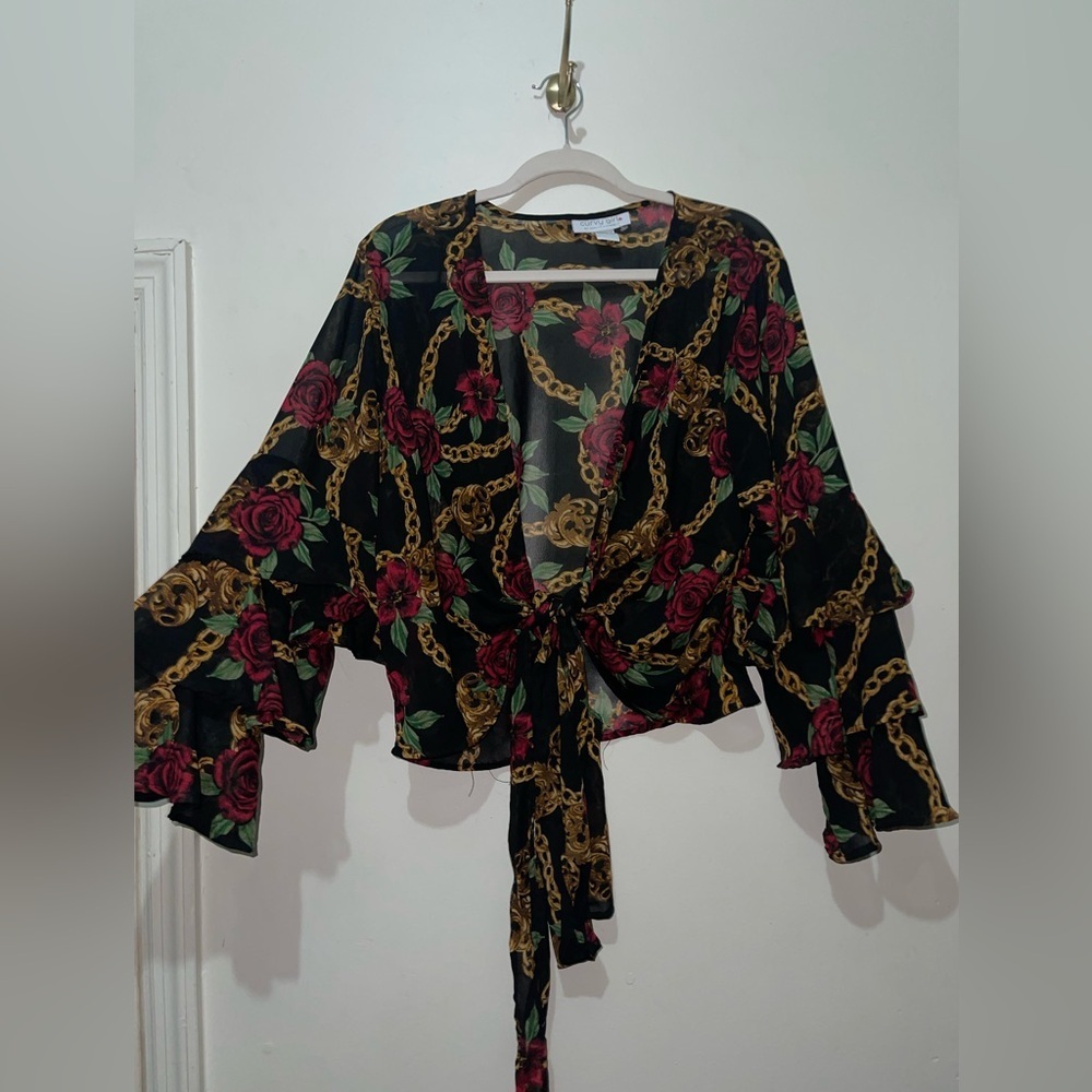 Women's Plus Size tie front Floral Printed Blouse